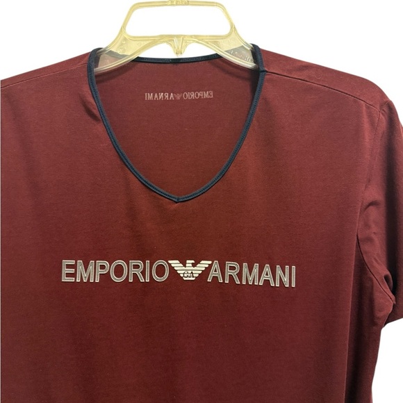 Armani Exchange Men's Slim Fit Short Sleeve Pima Cotton V-Neck Shirt, Burgundy - Picture 11 of 16